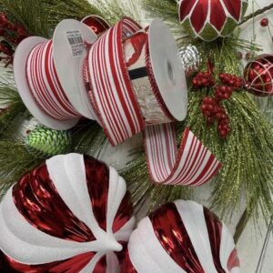 Red and White large ornaments with ribbon and florals