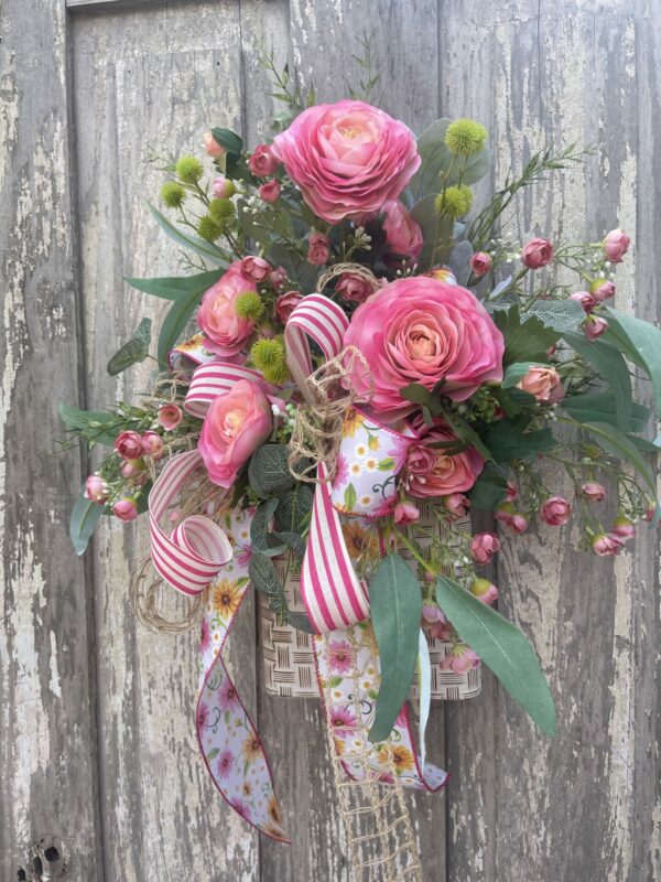 Woven Metal Basket with Pink Floral
