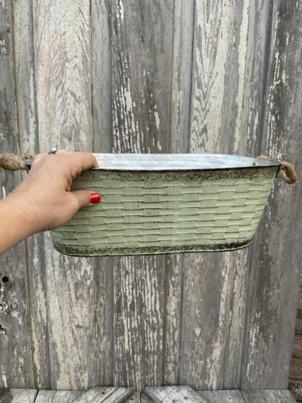 Green Oval Metal Planter