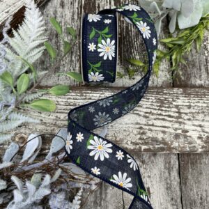 1.5" Navy Lined with White Daisy Ribbon 41326-09-05
