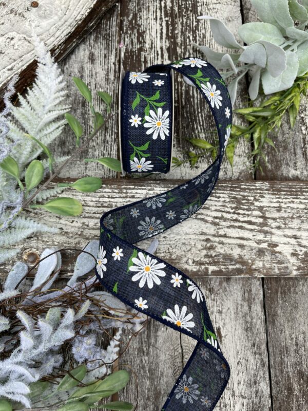 1.5" Navy Lined with White Daisy Ribbon 41326-09-05