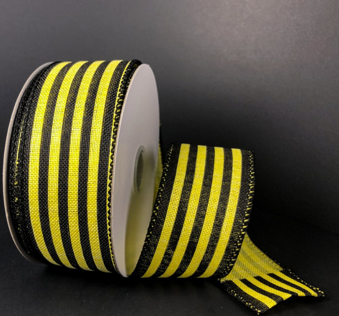 1.5" Black and Yellow Stripes Ribbon on 10 Yard Roll Kelea's Florals