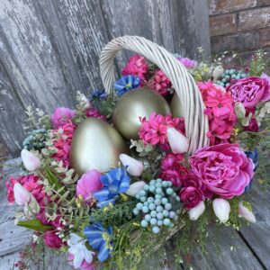 Floral Basket with gold eggs