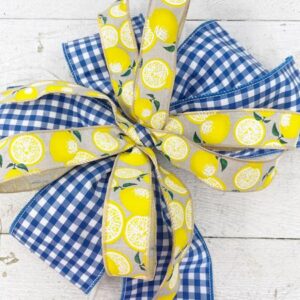 Blue with white check and lemons bow