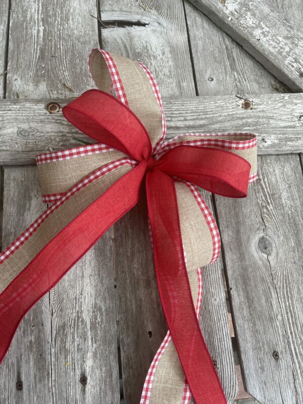 Red with burlap and gingham bow