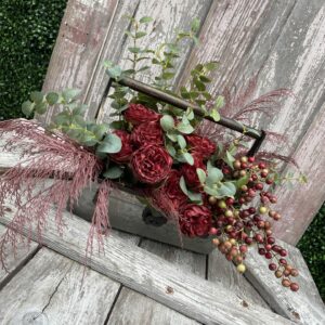 Burgundy Floral Metal Trunk Centerpiece