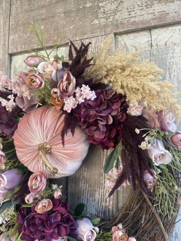 Pink Pumpkin Fall Wreath