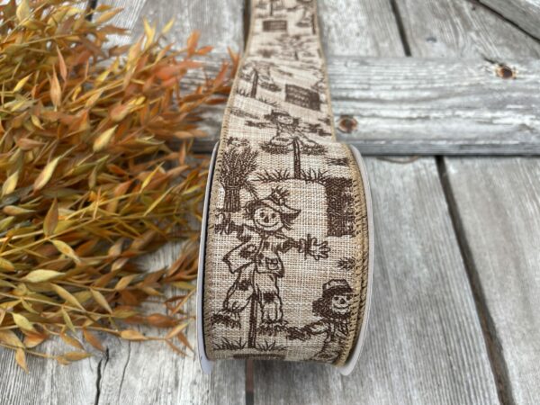 2.5" Scarecrow on Burlap Ribbon on 10 YD Roll 61313-40-38