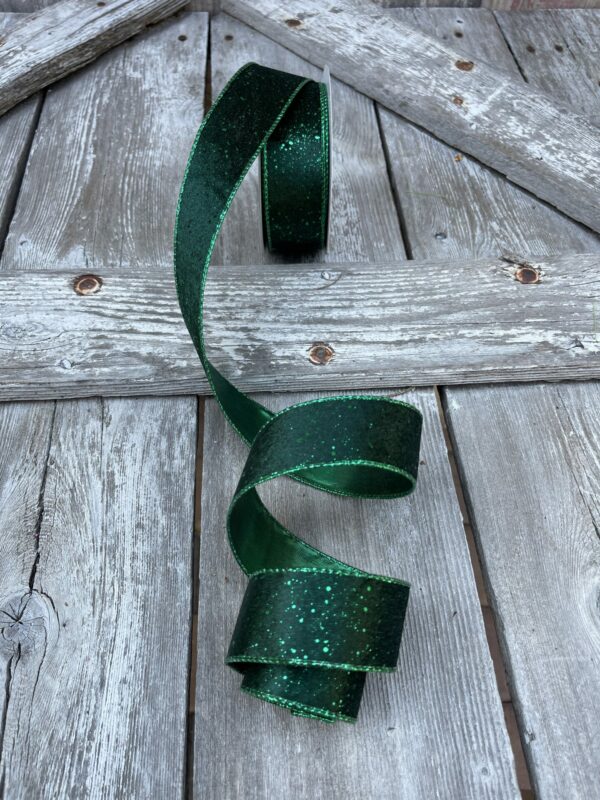 1.5" Dark Green Glitter Lush Velvet Ribbon 72022-09-07