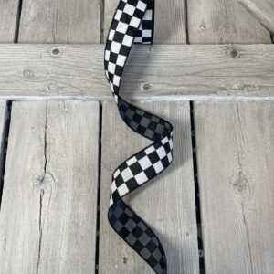 1.5" Black and White Check Wired Ribbon 42437-09-21