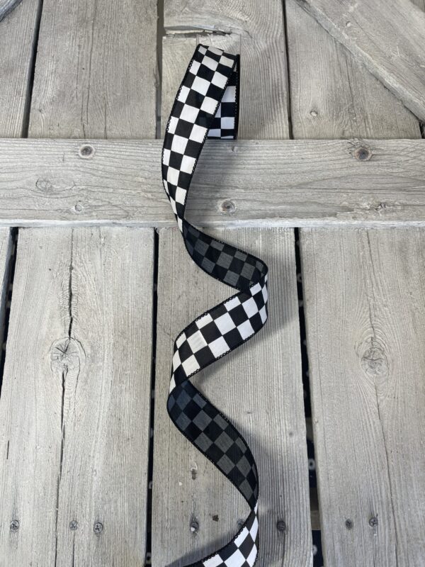 1.5" Black and White Check Wired Ribbon 42437-09-21