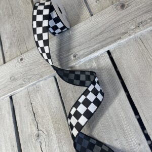 1.5" Black and White Check Wired Ribbon 42437-09-21
