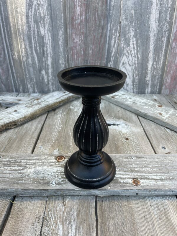 8" Black Wooden Candle Holder 505-02246