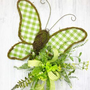 Green Butterfly Wreath with flowers and bow