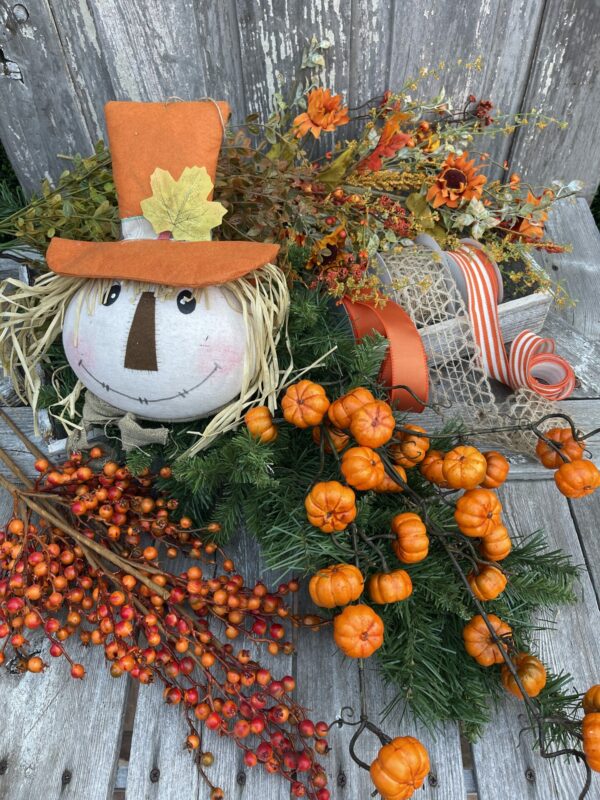 Scarecrow Pumpkin Sunflower Fall Door Swag Kit - Kelea's Florals
