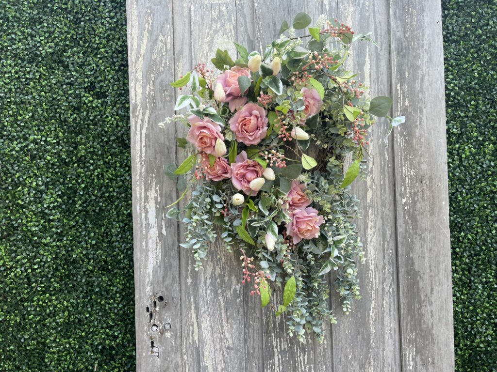 Bridgerton Inspired Wreath with Pink Florals and Greenery