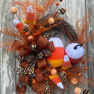 Candy Corn Pumpkin Halloween Wreath