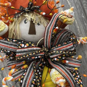 Unique Stacked Halloween Bow on Candy Cane Scarecrow Swag