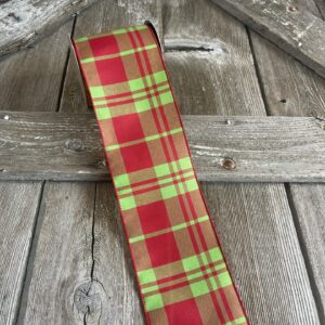 4" Red Green Plaid Wired Ribbon 10 Yard Roll ds15-663