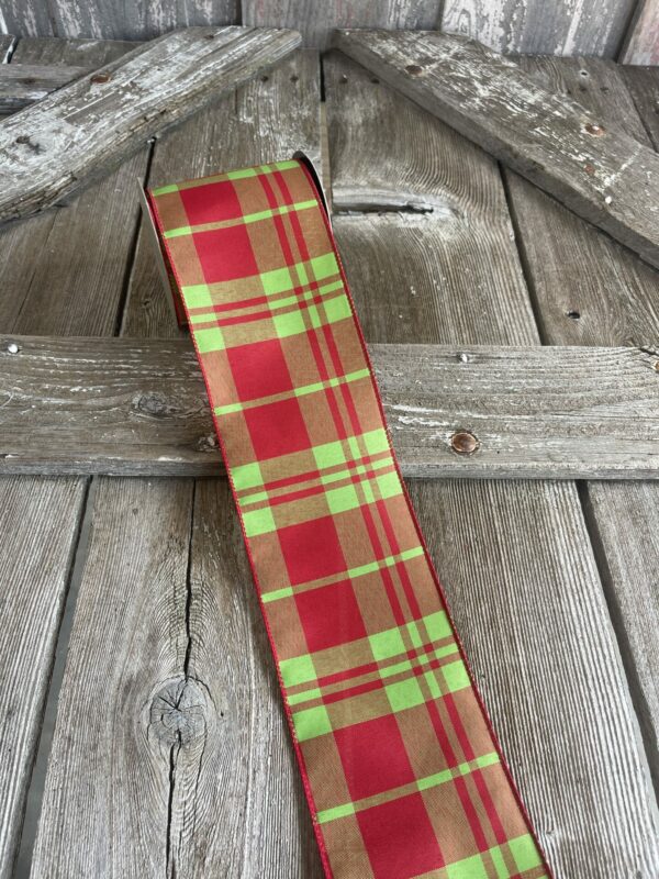 4" Red Green Plaid Wired Ribbon 10 Yard Roll ds15-663