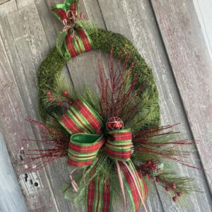 Christmas Ribbon Hanger Moss Oval Wreath