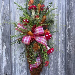Easter Carrot with Mushrooms Door Hanger with pink 3 loop bow