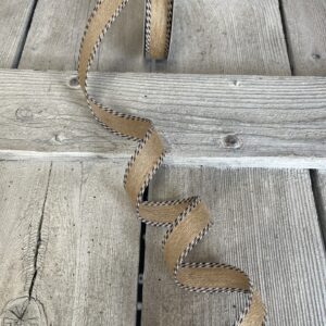 7/8" Natural Burlap with Black White Striped Edge Ribbon 47218-05-21  