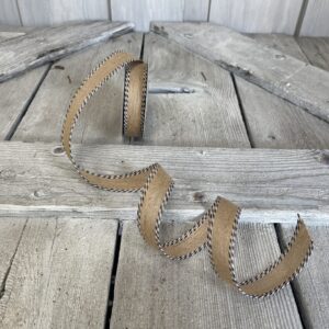 7/8" Natural Burlap with Black White Striped Edge Ribbon 47218-05-21  