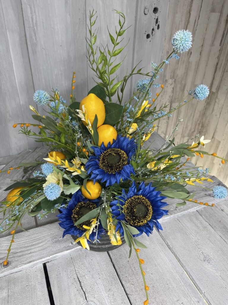 Blue Sunflower Lemon Arrangement