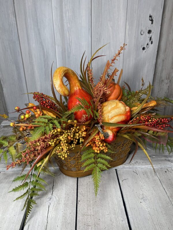 Fall Classic Ferns and Grasses Pumpkin Arrangement