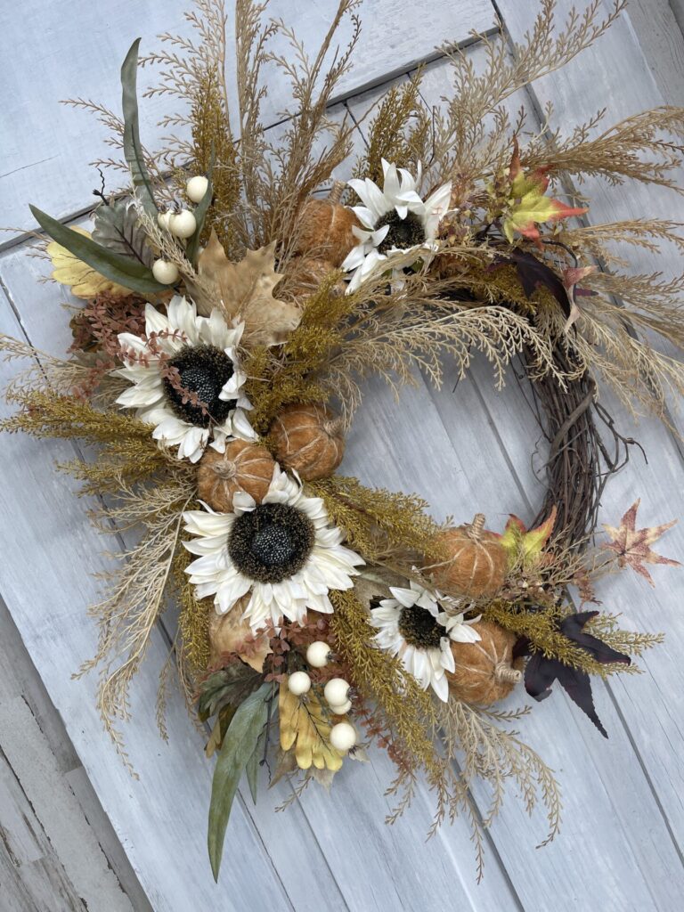 Neutral Fall Wreath Kit with Sunflowers and Pumpkins