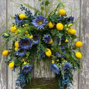 Blue Sunflowers & Lemons Wreath