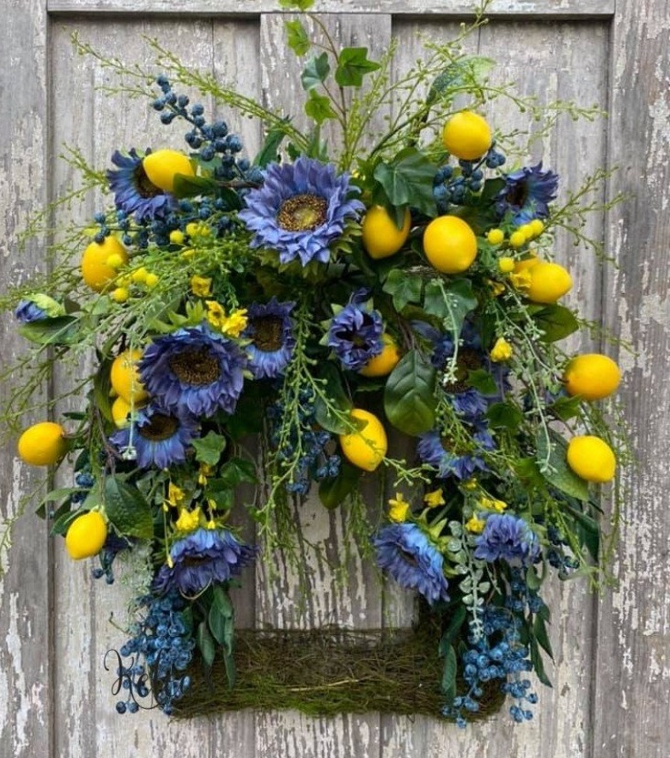 Blue Sunflowers & Lemons Wreath