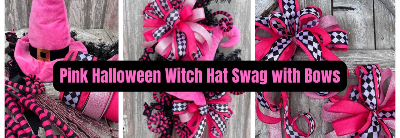 Pink Halloween Witch Hat Swag with Bows