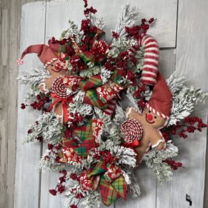 Snowy Gingerbread Double Bow Wreath