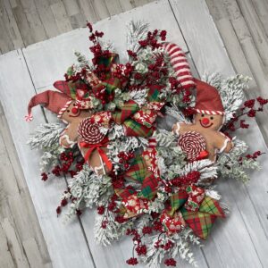 Snowy Gingerbread Double Bow Wreath