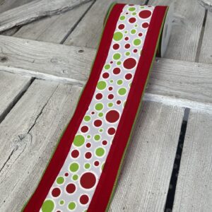 4" White Red Lime Dots with Red Velvet Edge Ribbon 78236-04-01