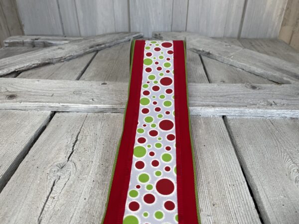 4" White Red Lime Dots with Red Velvet Edge Ribbon 78236-04-01