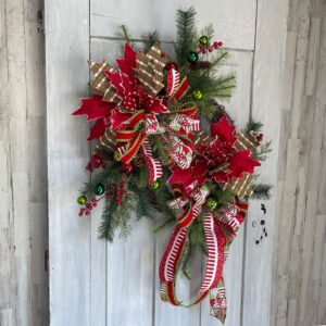 Plaid Poinsettia Traditional Wreath
