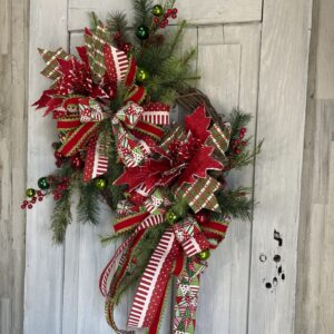 Plaid Poinsettia Traditional Wreath