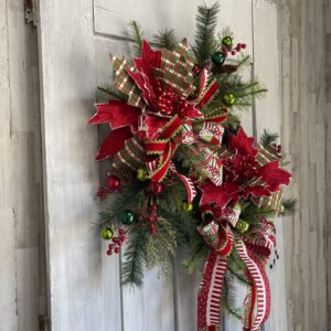 Plaid Poinsettia Traditional Wreath