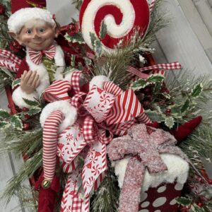 Christmas Candy Elf Basket Arrangement upclose