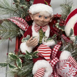 Christmas Candy Elf Basket Arrangement upclose
