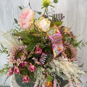 Dusty Rose and Pink Sunflower Metal Container