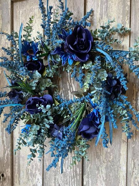 Blue Sunflowers and Roses Wreath