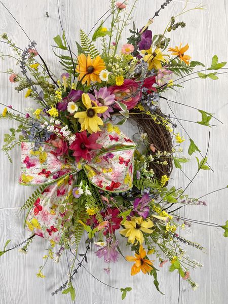Pink Wildflower Wreath with Bow