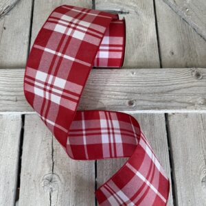 DS15-6632 4" Red White Plaid Dupioni Ribbon on a 10 Yard Roll