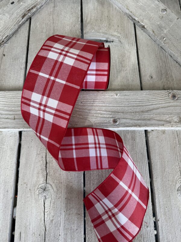 DS15-6632 4" Red White Plaid Dupioni Ribbon on a 10 Yard Roll