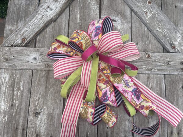Pink & Green Designer Bow for Wreaths, Swags & Door Decor