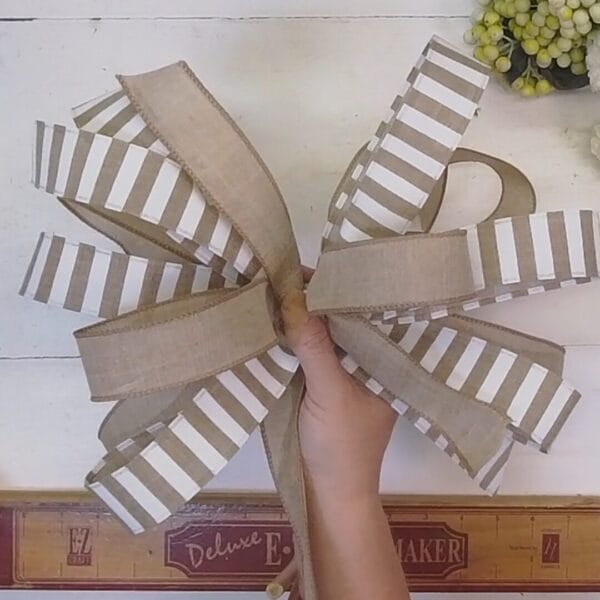 Neutral Striped Bow with Short Tails for Any Season